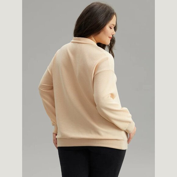 BloomChic Apricot Plisse Lapel Collar Button Up Sweatshirt - Picture 4 of 7